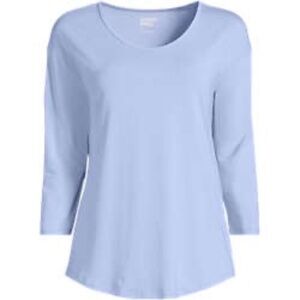 TWO Lands' End Women's 3/4 Sleeve Lightweight Jersey Shirttail Tees,  Large